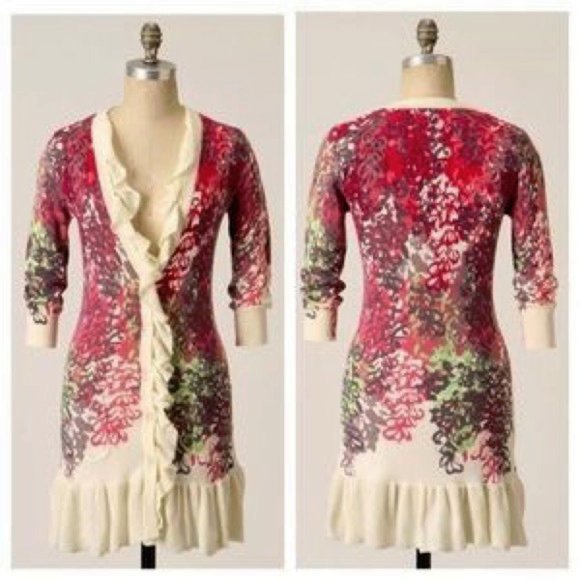 Anthropologie Sweaters - Anthro Tabitha Floral Spilling Ruffles Cardigan S